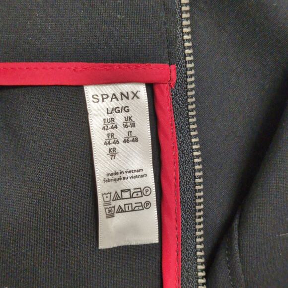 NWT Spanx Perfect Shift A-Line Dress Black Ponte Stretch 3/4 Sleeve Pockets L - Picture 7 of 12